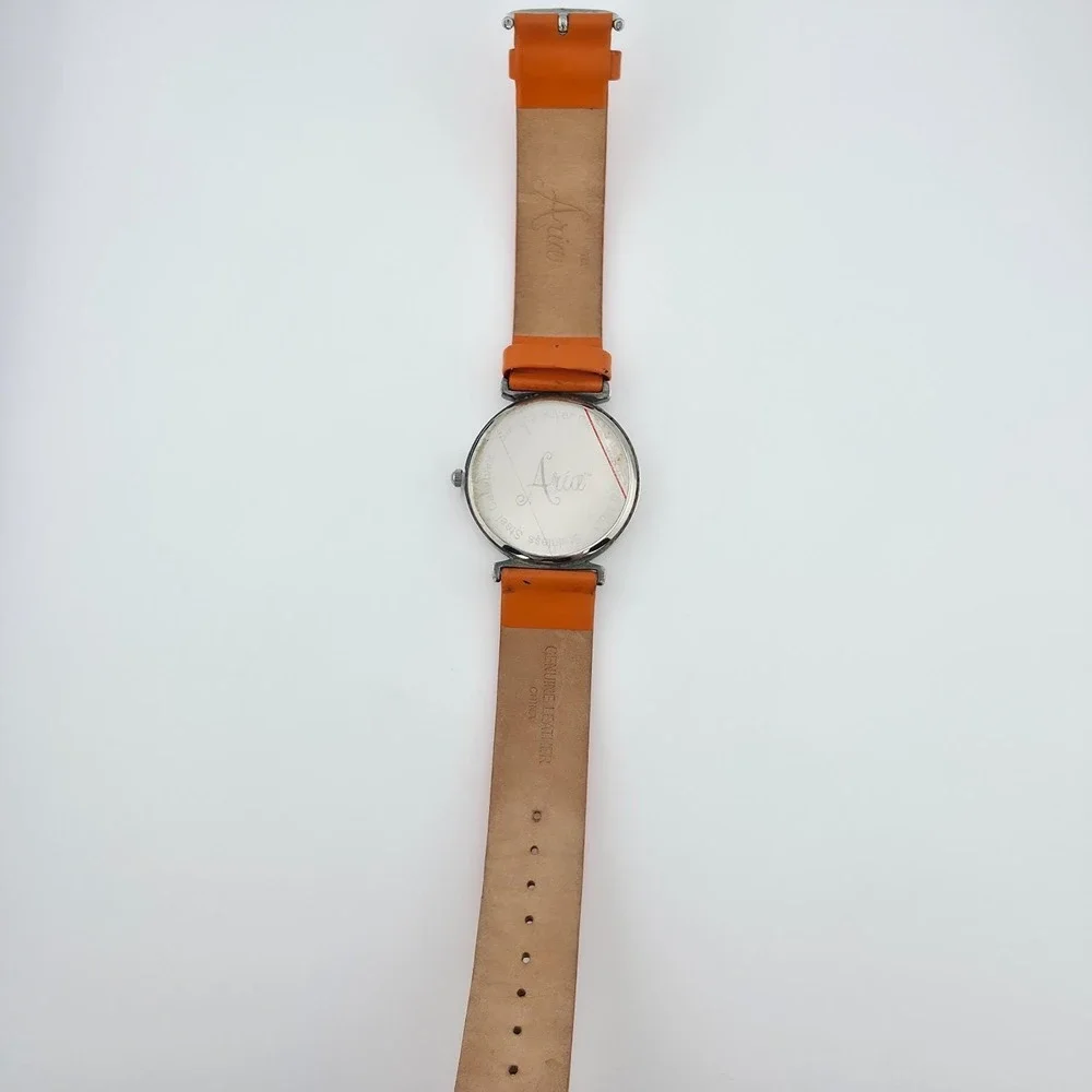 ARIA Ladies Watch 925 Sterling Silver Mother Of Pearl Dial Orange Leather 7.75